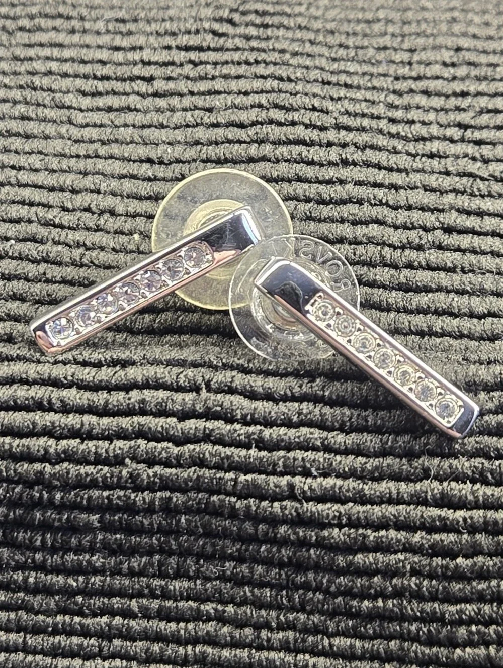 Swarovski Crystal Bar Stud Earrings Silver Tone Clear Pave